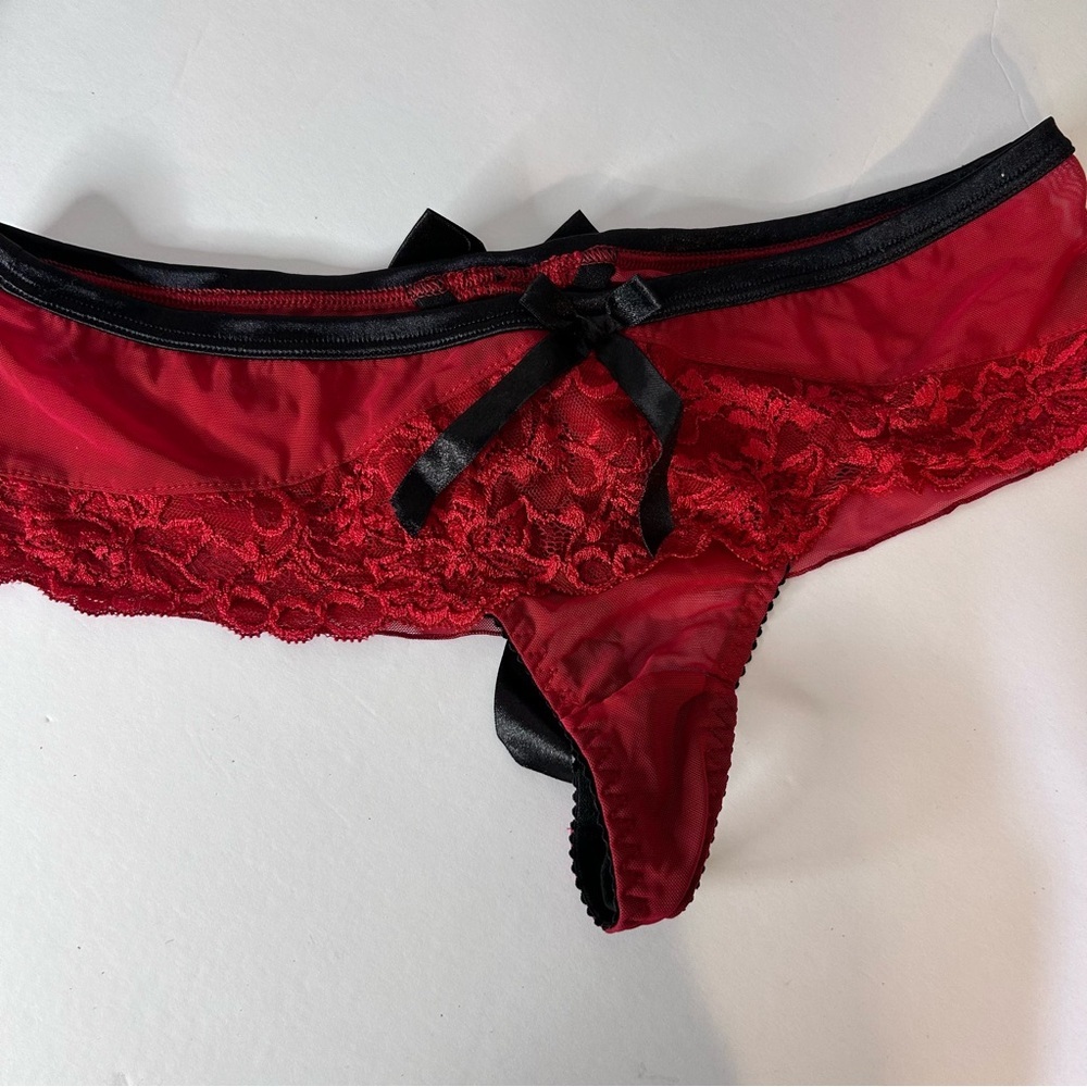 BLUEBELLA Eloise Brazilian Satin Bows Chiffon & Lace Thong Panties US Sz L NWT - Picture 11 of 16